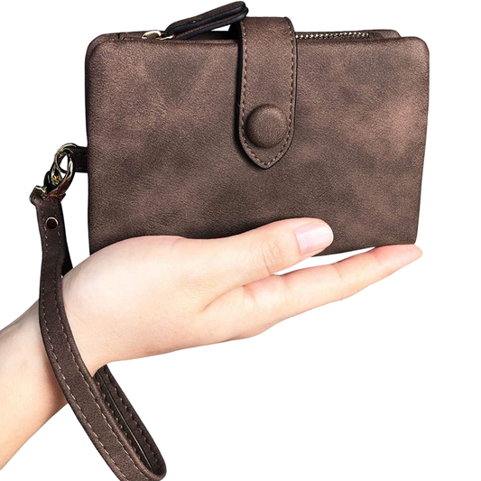 Women's Bifold Leather Wallet with Card Holder Medium Brown