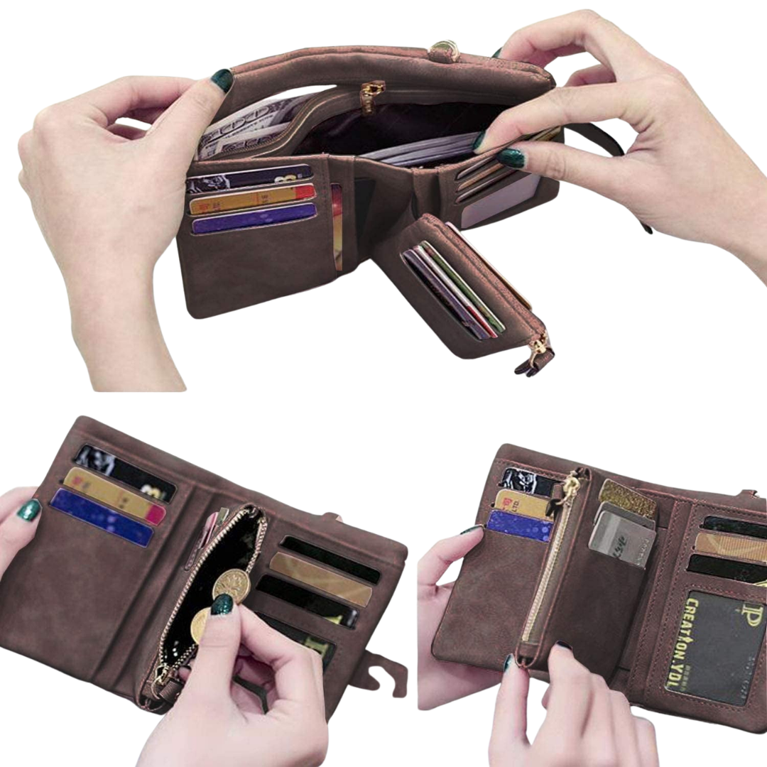 Women's Bifold Leather Wallet with Card Holder Medium Brown