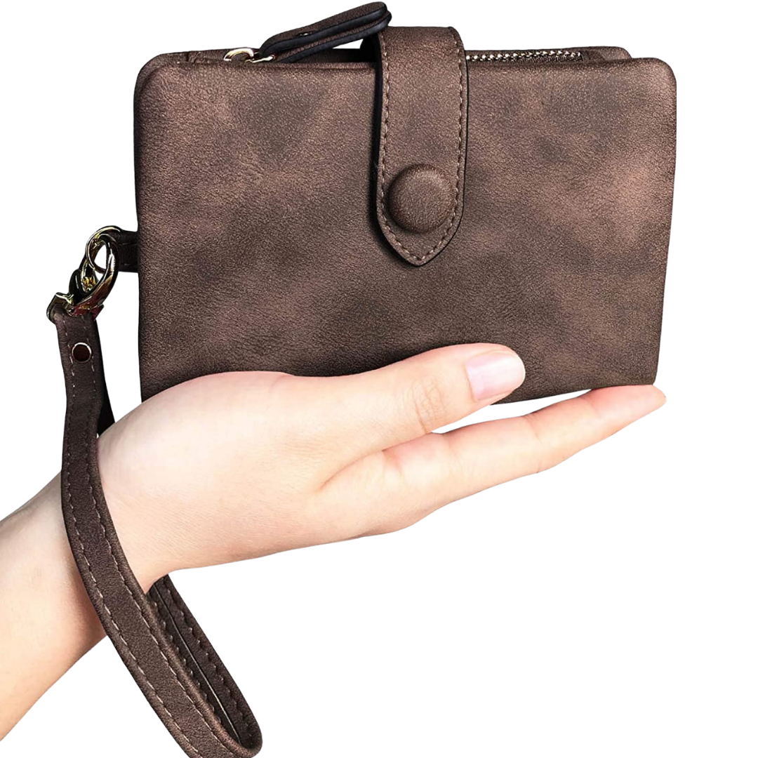 Women's Bifold Leather Wallet with Card Holder Medium Brown