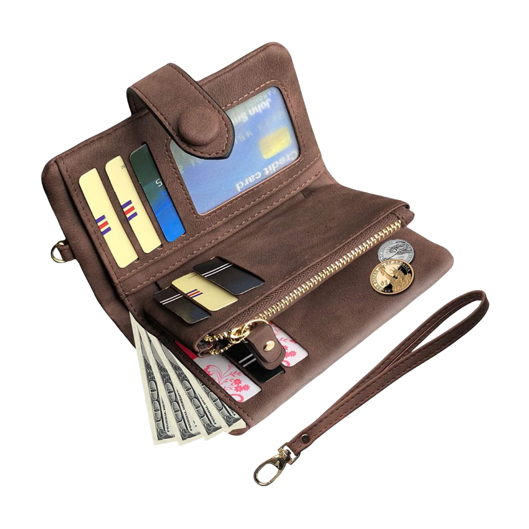 Women's Bifold Leather Wallet with Card Holder Medium Brown